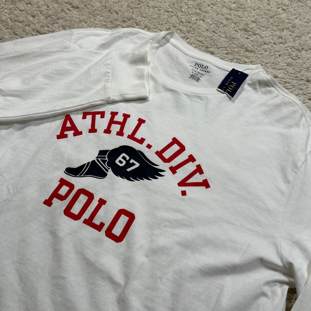 Polo Ralph Lauren Long Sleeve T-Shirt Large White P-Wing Div 67 Classic Fit New